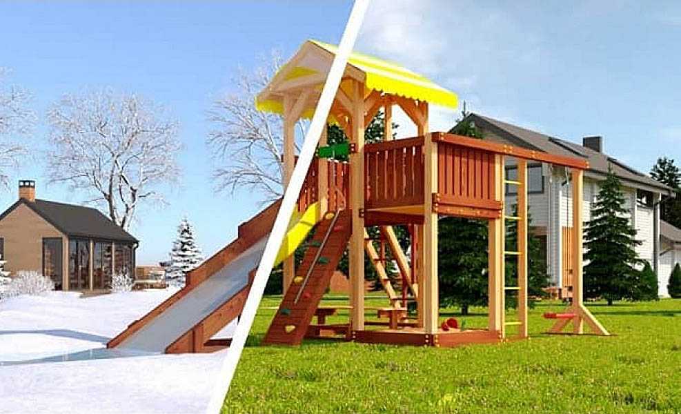 Детская площадка во дворе частного дома + фото